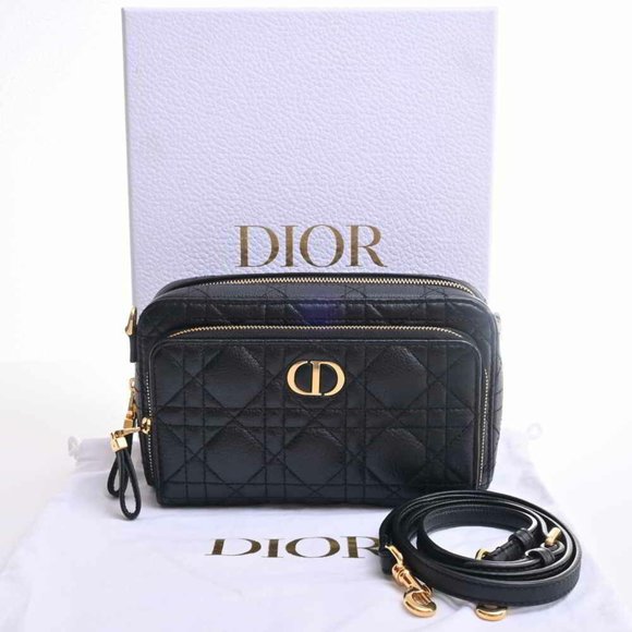 Christian Dior Canage Leather Caro Double Pouch Shoulder Bag Black Women's - Picture 3 of 10